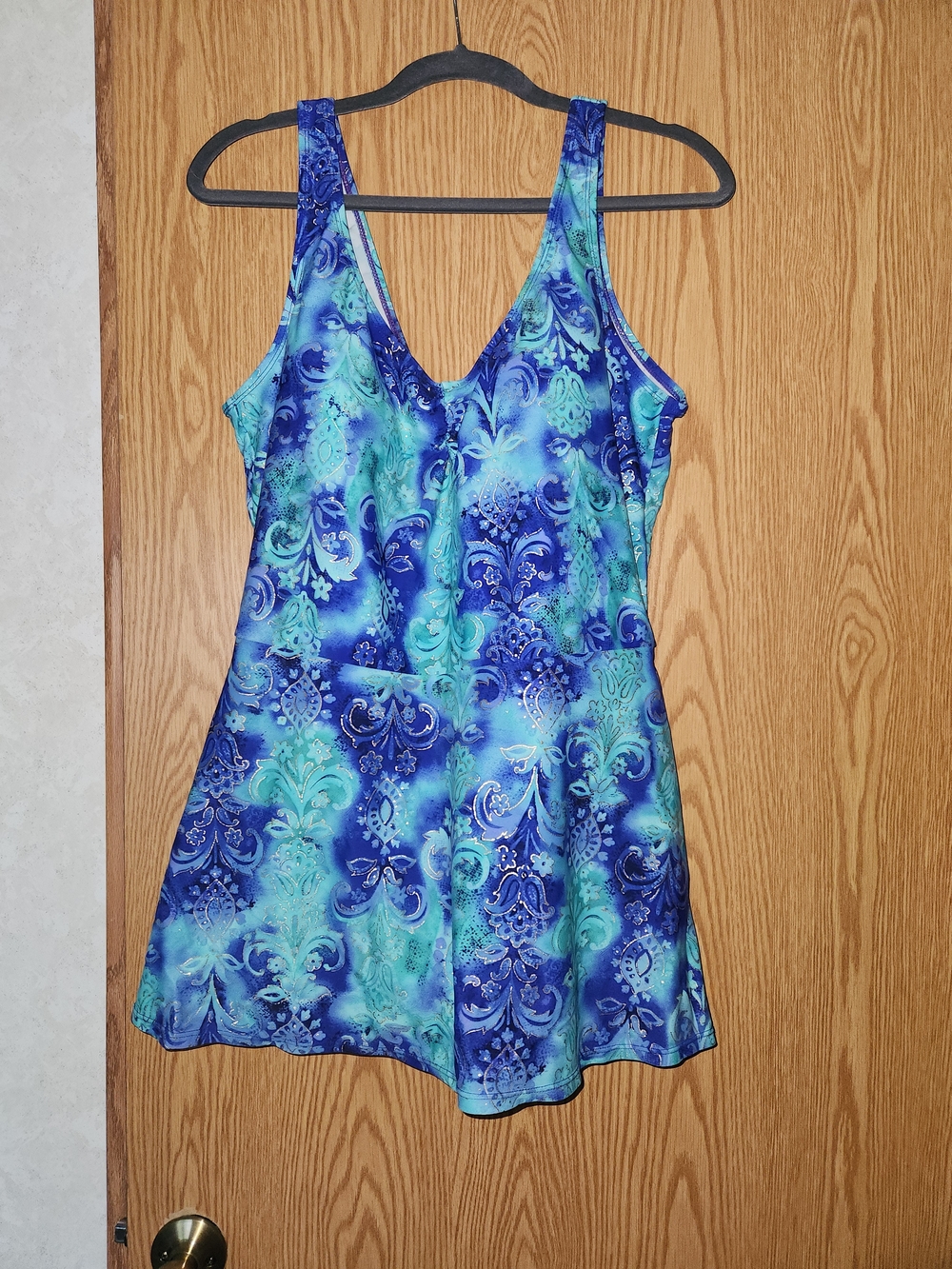 Blue & Teal Patterned One-Piece Swimdress